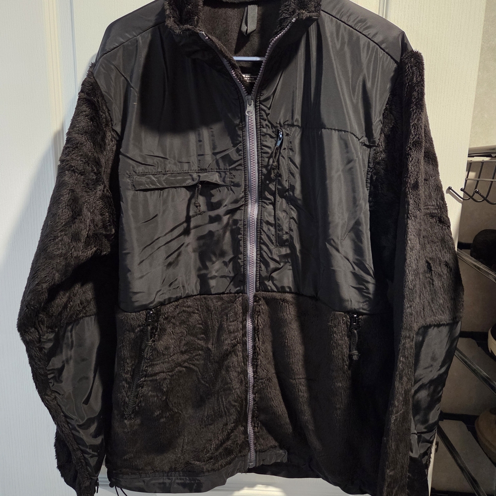 New Women Or Men's Black Fleece and Nylon Jacket With Faux Fur Lining